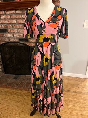 Boden Pink, Olive & Orange Floral Maxi Dress